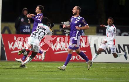 Fussball Bundesliga. WAC gegen SK Austria Klagenfurt.  Torjubel  Augustine Boakye, (WAC),   (Klagenfurt).  Wolfsberg, am 4.11.2023.
Foto: Kuess
www.qspictures.net
---
pressefotos, pressefotografie, kuess, qs, qspictures, sport, bild, bilder, bilddatenbank