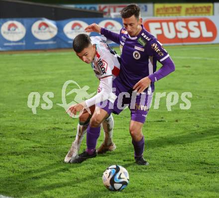 Fussball Bundesliga. WAC gegen SK Austria Klagenfurt. Adis Jasic,   (WAC),   Till Schumacher  (Klagenfurt).  Wolfsberg, am 4.11.2023.
Foto: Kuess
www.qspictures.net
---
pressefotos, pressefotografie, kuess, qs, qspictures, sport, bild, bilder, bilddatenbank