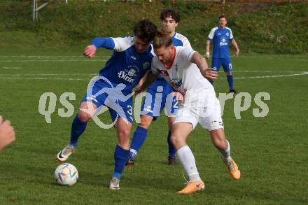 Fussball Unterliga Ost. Maria Saal gegen Annabichler SV.   Daniel Wernig, (Maria Saal),    Oliver Mayrobnig  (ASV). Maria Saal, am 4.11.2023.
Foto: Kuess
www.qspictures.net
---
pressefotos, pressefotografie, kuess, qs, qspictures, sport, bild, bilder, bilddatenbank