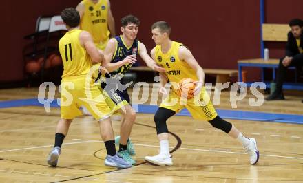 Basketball 2. Liga 2023/2024. Grunddurchgang 7. Runde.  Woerthersee Piraten gegen Future Team Steiermark..  Jernej Andolsek Heine (Piraten),   Leonhard Siegmund (Steiermark). Klagenfurt, am 17.11.2023.
Foto: Kuess
www.qspictures.net
---
pressefotos, pressefotografie, kuess, qs, qspictures, sport, bild, bilder, bilddatenbank