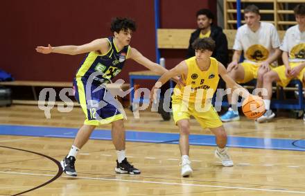 Basketball 2. Liga 2023/2024. Grunddurchgang 7. Runde.  Woerthersee Piraten gegen Future Team Steiermark..  Matheo Brandstaetter (Piraten),   Danil Stepanyan (Steiermark). Klagenfurt, am 17.11.2023.
Foto: Kuess
www.qspictures.net
---
pressefotos, pressefotografie, kuess, qs, qspictures, sport, bild, bilder, bilddatenbank