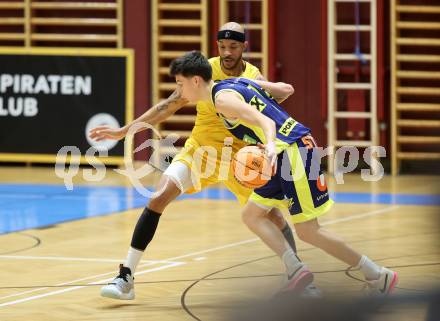 Basketball 2. Liga 2023/2024. Grunddurchgang 7. Runde.  Woerthersee Piraten gegen Future Team Steiermark.. Shawn L. Ray  (Piraten),  Moritz Gauster  (Steiermark). Klagenfurt, am 17.11.2023.
Foto: Kuess
www.qspictures.net
---
pressefotos, pressefotografie, kuess, qs, qspictures, sport, bild, bilder, bilddatenbank