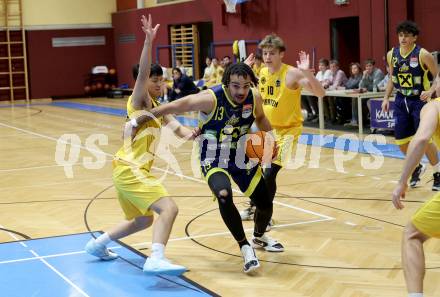 Basketball 2. Liga 2023/2024. Grunddurchgang 7. Runde.  Woerthersee Piraten gegen Future Team Steiermark.. Levin Hu  (Piraten),   Nikhil Sacher (Steiermark). Klagenfurt, am 17.11.2023.
Foto: Kuess
www.qspictures.net
---
pressefotos, pressefotografie, kuess, qs, qspictures, sport, bild, bilder, bilddatenbank