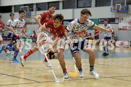 Floorball Bundesliga. KAC gegen VSV.   Nico Jellen (KAC),   Jakob Rainer (VSV). Klagenfurt, 25.11.2023.
Foto: Kuess
www.qspictures.net
---
pressefotos, pressefotografie, kuess, qs, qspictures, sport, bild, bilder, bilddatenbank