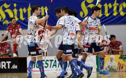 Floorball Bundesliga. KAC gegen VSV.  Torjubel Philipp Seiser, Timo Schmid  (VSV). Klagenfurt, 25.11.2023.
Foto: Kuess
www.qspictures.net
---
pressefotos, pressefotografie, kuess, qs, qspictures, sport, bild, bilder, bilddatenbank