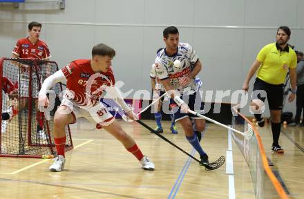 Floorball Bundesliga. KAC gegen VSV.  Fabian Grabner  (KAC),  Timo Schmid  (VSV). Klagenfurt, 25.11.2023.
Foto: Kuess
www.qspictures.net
---
pressefotos, pressefotografie, kuess, qs, qspictures, sport, bild, bilder, bilddatenbank