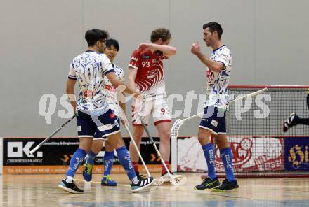 Floorball Bundesliga. KAC gegen VSV.  Torjubel Christoph Steiner, Timo Schmid  (VSV). Klagenfurt, 25.11.2023.
Foto: Kuess
www.qspictures.net
---
pressefotos, pressefotografie, kuess, qs, qspictures, sport, bild, bilder, bilddatenbank