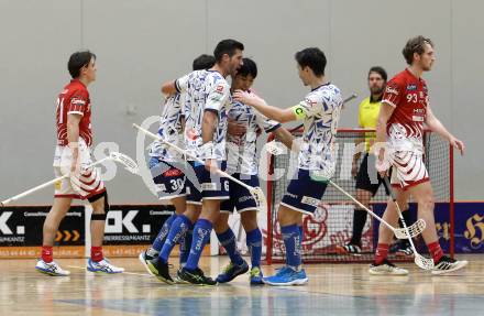 Floorball Bundesliga. KAC gegen VSV.  Torjubel Timo Schmid  (VSV). Klagenfurt, 25.11.2023.
Foto: Kuess
www.qspictures.net
---
pressefotos, pressefotografie, kuess, qs, qspictures, sport, bild, bilder, bilddatenbank