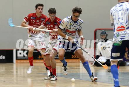 Floorball Bundesliga. KAC gegen VSV.  Simon Krametter  (KAC),   Manuel Flaschberger (VSV). Klagenfurt, 25.11.2023.
Foto: Kuess
www.qspictures.net
---
pressefotos, pressefotografie, kuess, qs, qspictures, sport, bild, bilder, bilddatenbank