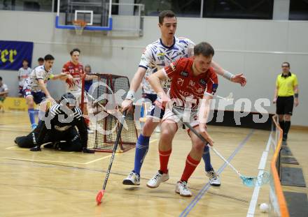 Floorball Bundesliga. KAC gegen VSV.  Tobias Grabner  (KAC),   Philipp Seiser (VSV). Klagenfurt, 25.11.2023.
Foto: Kuess
www.qspictures.net
---
pressefotos, pressefotografie, kuess, qs, qspictures, sport, bild, bilder, bilddatenbank