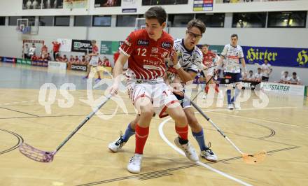 Floorball Bundesliga. KAC gegen VSV.   Alexander Apold (KAC),  Manuel Flaschberger  (VSV). Klagenfurt, 25.11.2023.
Foto: Kuess
www.qspictures.net
---
pressefotos, pressefotografie, kuess, qs, qspictures, sport, bild, bilder, bilddatenbank