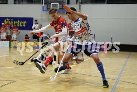 Floorball Bundesliga. KAC gegen VSV.  Fabian Grabner  (KAC),   Timo Schmid (VSV). Klagenfurt, 25.11.2023.
Foto: Kuess
www.qspictures.net
---
pressefotos, pressefotografie, kuess, qs, qspictures, sport, bild, bilder, bilddatenbank