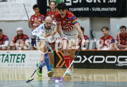 Floorball Bundesliga. KAC gegen VSV.   Nikita Muench (KAC),    Jan Slama (VSV). Klagenfurt, 25.11.2023.
Foto: Kuess
www.qspictures.net
---
pressefotos, pressefotografie, kuess, qs, qspictures, sport, bild, bilder, bilddatenbank