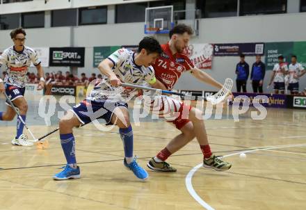 Floorball Bundesliga. KAC gegen VSV.  Luca Wurmitzer  (KAC),  Robert Rauter  (VSV). Klagenfurt, 25.11.2023.
Foto: Kuess
www.qspictures.net
---
pressefotos, pressefotografie, kuess, qs, qspictures, sport, bild, bilder, bilddatenbank