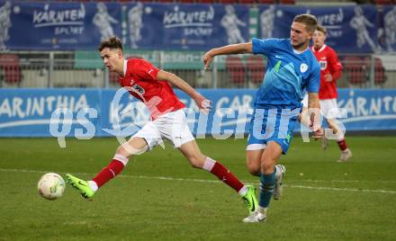 Fussball Laenderspiel Amateure. Oesterreich gegen Slowenien.  Paulo Rossetti, (AUT),   Andraz Lipec  (SLO). Klagenfurt, am 26.11.2023.
Foto: Kuess
www.qspictures.net
---
pressefotos, pressefotografie, kuess, qs, qspictures, sport, bild, bilder, bilddatenbank