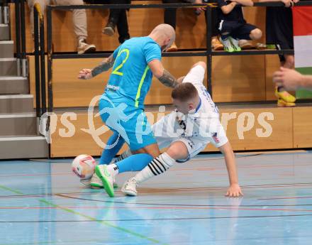 Futsal. FUTSAL versli.at Klagenfurt gegen FC Diamant Linz.  Said Djulic  (Klagenfurt),   Amel Beglerovic (Linz). Klagenfurt, 26.11.2023.
Foto: Kuess
www.qspictures.net
---
pressefotos, pressefotografie, kuess, qs, qspictures, sport, bild, bilder, bilddatenbank