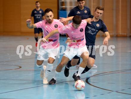 Futsal. Carinthia Flamengo Futsal Club gegen LPSV-Kaernten.  Yosifov Svetlozar Angelov, Hasan Kupinic  (C.F.F.C),   Senad Huseinbasic (LPSV). Klagenfurt, 26.11.2023.
Foto: Kuess
www.qspictures.net
---
pressefotos, pressefotografie, kuess, qs, qspictures, sport, bild, bilder, bilddatenbank