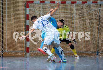 Futsal. FUTSAL versli.at Klagenfurt gegen FC Diamant Linz.  Vahid Muharemovic  (Klagenfurt),  
Aleksandar Milovanovic  (Linz). Klagenfurt, 26.11.2023.
Foto: Kuess
www.qspictures.net
---
pressefotos, pressefotografie, kuess, qs, qspictures, sport, bild, bilder, bilddatenbank