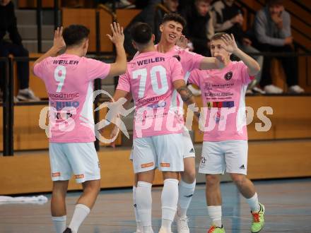 Futsal. Carinthia Flamengo Futsal Club gegen LPSV-Kaernten.  Torjubel  Hasan Kupinic, Yosifov Svetlozar Angelov, Timo Todor-Kostic, Smajl Delic (C.F.F.C),  Klagenfurt, 26.11.2023.
Foto: Kuess
www.qspictures.net
---
pressefotos, pressefotografie, kuess, qs, qspictures, sport, bild, bilder, bilddatenbank