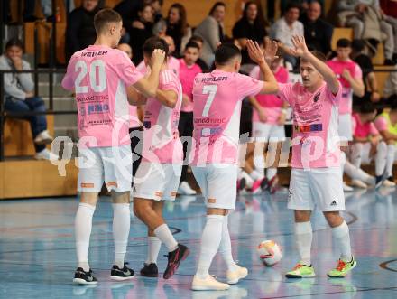 Futsal. Carinthia Flamengo Futsal Club gegen LPSV-Kaernten.   Torjubel Faris Buljubasic, Hasan Kupinic, Enes Brdjanovic, Smajl Delic (C.F.F.C),   Klagenfurt, 26.11.2023.
Foto: Kuess
www.qspictures.net
---
pressefotos, pressefotografie, kuess, qs, qspictures, sport, bild, bilder, bilddatenbank