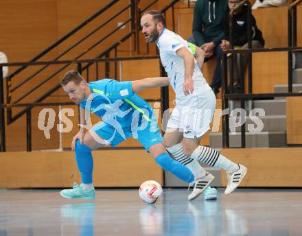 Futsal. FUTSAL versli.at Klagenfurt gegen FC Diamant Linz.   Matic Lokovsek (Klagenfurt),    Endi Nuhanovic (Linz). Klagenfurt, 26.11.2023.
Foto: Kuess
www.qspictures.net
---
pressefotos, pressefotografie, kuess, qs, qspictures, sport, bild, bilder, bilddatenbank