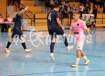 Futsal. Carinthia Flamengo Futsal Club gegen LPSV-Kaernten.  Torjubel Nemanja Lukic, Ivan Krnjic (LPSV). Klagenfurt, 26.11.2023.
Foto: Kuess
www.qspictures.net
---
pressefotos, pressefotografie, kuess, qs, qspictures, sport, bild, bilder, bilddatenbank