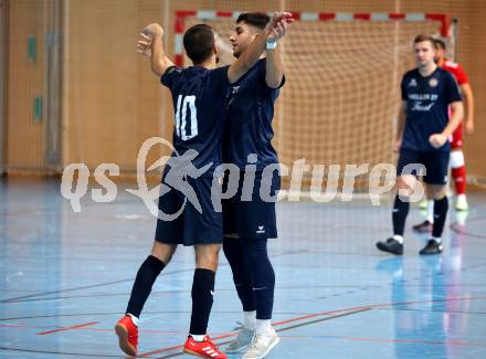 Futsal. Carinthia Flamengo Futsal Club gegen LPSV-Kaernten. Torjubel Samir Nuhanovic, 
Ivan Krnjic   (LPSV). Klagenfurt, 26.11.2023.
Foto: Kuess
www.qspictures.net
---
pressefotos, pressefotografie, kuess, qs, qspictures, sport, bild, bilder, bilddatenbank