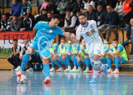 Futsal. FUTSAL versli.at Klagenfurt gegen FC Diamant Linz.   Vahid Muharemovic (Klagenfurt),    Sanel Skrgic (Linz). Klagenfurt, 26.11.2023.
Foto: Kuess
www.qspictures.net
---
pressefotos, pressefotografie, kuess, qs, qspictures, sport, bild, bilder, bilddatenbank