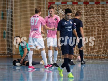 Futsal. Carinthia Flamengo Futsal Club gegen LPSV-Kaernten.   Torjubel Leon Brisevac, Faris Buljubasic (C.F.F.C),  Klagenfurt, 26.11.2023.
Foto: Kuess
www.qspictures.net
---
pressefotos, pressefotografie, kuess, qs, qspictures, sport, bild, bilder, bilddatenbank