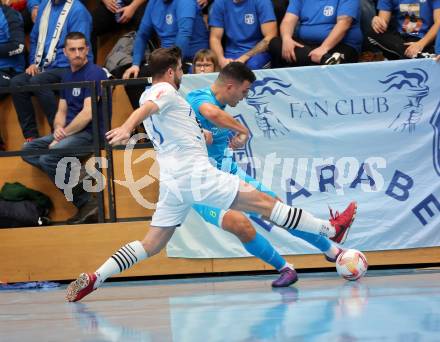 Futsal. FUTSAL versli.at Klagenfurt gegen FC Diamant Linz.  Saso Kovacevic  (Klagenfurt),    Matej Vidovic (Linz). Klagenfurt, 26.11.2023.
Foto: Kuess
www.qspictures.net
---
pressefotos, pressefotografie, kuess, qs, qspictures, sport, bild, bilder, bilddatenbank