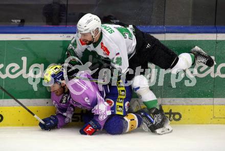 EBEL. Eishockey Bundesliga. EC VSV gegen HK Olimpija Ljubljana.  Kevin Hancock,   (VSV),    Nikk Simsic (Ljubljana). Villach, am 28.11.2023
Foto: Kuess
www.qspictures.net
---
pressefotos, pressefotografie, kuess, qs, qspictures, sport, bild, bilder, bilddatenbank