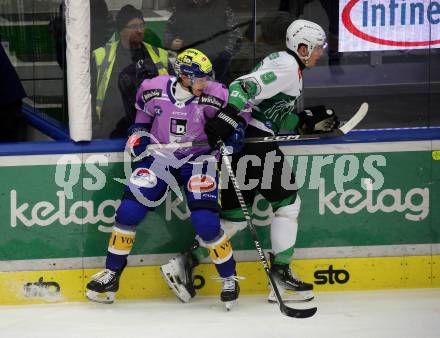 EBEL. Eishockey Bundesliga. EC VSV gegen HK Olimpija Ljubljana.   Marco Richter,  (VSV),    Kristjan Cepon (Ljubljana). Villach, am 28.11.2023
Foto: Kuess
www.qspictures.net
---
pressefotos, pressefotografie, kuess, qs, qspictures, sport, bild, bilder, bilddatenbank