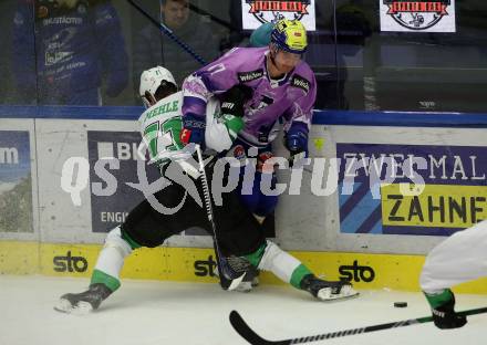 EBEL. Eishockey Bundesliga. EC VSV gegen HK Olimpija Ljubljana.  Arturs Kulda, (VSV),    Ziga Mehle   (Ljubljana). Villach, am 28.11.2023
Foto: Kuess
www.qspictures.net
---
pressefotos, pressefotografie, kuess, qs, qspictures, sport, bild, bilder, bilddatenbank