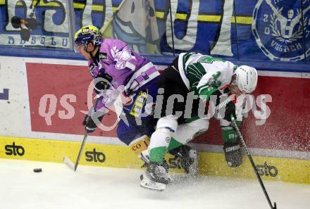 EBEL. Eishockey Bundesliga. EC VSV gegen HK Olimpija Ljubljana. Benjamin Lanzinger,   (VSV),    Jan Cosic  (Ljubljana). Villach, am 28.11.2023
Foto: Kuess
www.qspictures.net
---
pressefotos, pressefotografie, kuess, qs, qspictures, sport, bild, bilder, bilddatenbank