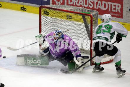 EBEL. Eishockey Bundesliga. EC VSV gegen HK Olimpija Ljubljana.  Rene Swette,  (VSV),    Jaka Sodja  (Ljubljana). Villach, am 28.11.2023
Foto: Kuess
www.qspictures.net
---
pressefotos, pressefotografie, kuess, qs, qspictures, sport, bild, bilder, bilddatenbank