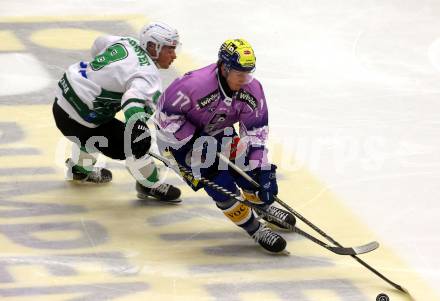 EBEL. Eishockey Bundesliga. EC VSV gegen HK Olimpija Ljubljana.  Philipp Lindner,   (VSV),    Marcel Mahkovec (Ljubljana). Villach, am 28.11.2023
Foto: Kuess
www.qspictures.net
---
pressefotos, pressefotografie, kuess, qs, qspictures, sport, bild, bilder, bilddatenbank