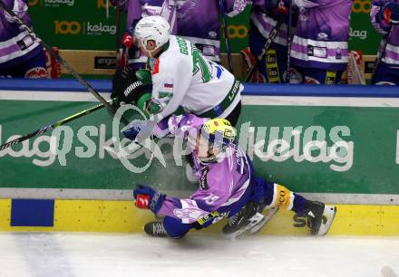 EBEL. Eishockey Bundesliga. EC VSV gegen HK Olimpija Ljubljana.  Felix Maxa, (VSV),    Trevor Gooch  (Ljubljana). Villach, am 28.11.2023
Foto: Kuess
www.qspictures.net
---
pressefotos, pressefotografie, kuess, qs, qspictures, sport, bild, bilder, bilddatenbank