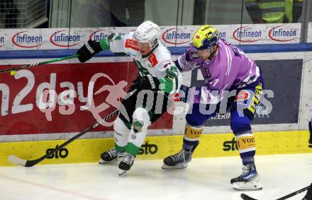 EBEL. Eishockey Bundesliga. EC VSV gegen HK Olimpija Ljubljana.  Arturs Kulda,  (VSV),    Aljaz Predan  (Ljubljana). Villach, am 28.11.2023
Foto: Kuess
www.qspictures.net
---
pressefotos, pressefotografie, kuess, qs, qspictures, sport, bild, bilder, bilddatenbank