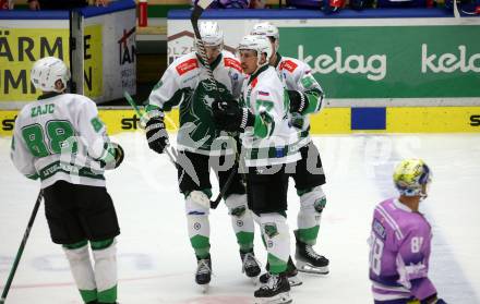 EBEL. Eishockey Bundesliga. EC VSV gegen HK Olimpija Ljubljana.  Torjubel Trevor Gooch (Ljubljana). Villach, am 28.11.2023
Foto: Kuess
www.qspictures.net
---
pressefotos, pressefotografie, kuess, qs, qspictures, sport, bild, bilder, bilddatenbank