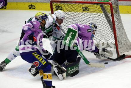 EBEL. Eishockey Bundesliga. EC VSV gegen HK Olimpija Ljubljana.  Rene Swette, Alex Wall,   (VSV),   Miha Bericic (Ljubljana). Villach, am 28.11.2023
Foto: Kuess
www.qspictures.net
---
pressefotos, pressefotografie, kuess, qs, qspictures, sport, bild, bilder, bilddatenbank