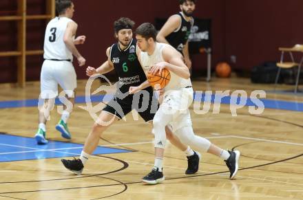 Basketball 2. Liga 2023/2024. Grunddurchgang 10. Runde.  KOS gegen Deutsch Wagram Alligators. Maximilian Seher  (KOS),  Ognjen Drljaca  (Deutsch Wagram). Klagenfurt, am 8.12.12023.
Foto: Kuess
---
pressefotos, pressefotografie, kuess, qs, qspictures, sport, bild, bilder, bilddatenbank