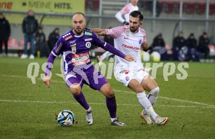 Fussball Bundesliga. SK Austria Klagenfurt gegen FK Austria Wien.  Rico Benatelli,   (Klagenfurt),   Marvin Potzmann (Wien).  Klagenfurt, am 9.12.2023.
Foto: Kuess
---
pressefotos, pressefotografie, kuess, qs, qspictures, sport, bild, bilder, bilddatenbank