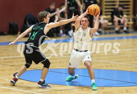 Basketball 2. Liga 2023/2024. Grunddurchgang 10. Runde.  KOS gegen Deutsch Wagram Alligators. Niklas Michel  (KOS), Simon Marek   (Deutsch Wagram). Klagenfurt, am 8.12.12023.
Foto: Kuess
---
pressefotos, pressefotografie, kuess, qs, qspictures, sport, bild, bilder, bilddatenbank