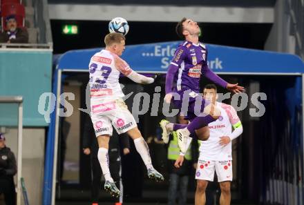 Fussball Bundesliga. SK Austria Klagenfurt gegen FK Austria Wien.   Andrew Irving,  (Klagenfurt),  Matthias Braunoeder  (Wien).  Klagenfurt, am 9.12.2023.
Foto: Kuess
---
pressefotos, pressefotografie, kuess, qs, qspictures, sport, bild, bilder, bilddatenbank