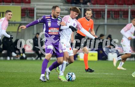 Fussball Bundesliga. SK Austria Klagenfurt gegen FK Austria Wien.  Rico Benatelli,    (Klagenfurt),   Muharem Huskovic (Wien).  Klagenfurt, am 9.12.2023.
Foto: Kuess
---
pressefotos, pressefotografie, kuess, qs, qspictures, sport, bild, bilder, bilddatenbank