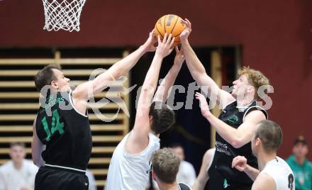 Basketball 2. Liga 2023/2024. Grunddurchgang 10. Runde.  KOS gegen Deutsch Wagram Alligators. Maximilian Seher  (KOS), Branislav Balvan, Luis Goed   (Deutsch Wagram). Klagenfurt, am 8.12.12023.
Foto: Kuess
---
pressefotos, pressefotografie, kuess, qs, qspictures, sport, bild, bilder, bilddatenbank