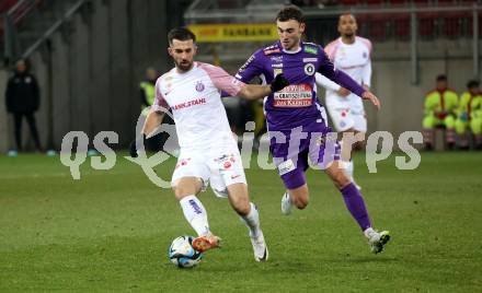 Fussball. Bundesliga. SK Austria Klagenfurt gegen Austria Wien.  Andrew Irving   (Austria Klagenfurt),  Marvin Potzmann    (Wien). Klagenfurt, 9.122023.
Foto: Kuess
---
pressefotos, pressefotografie, kuess, qs, qspictures, sport, bild, bilder, bilddatenbank