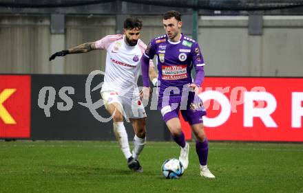 Fussball. Bundesliga. SK Austria Klagenfurt gegen Austria Wien.  Andrew Irving   (Austria Klagenfurt),  Lucas Galvao Da Costa Souza    (Wien). Klagenfurt, 9.122.023.
Foto: Kuess
---
pressefotos, pressefotografie, kuess, qs, qspictures, sport, bild, bilder, bilddatenbank