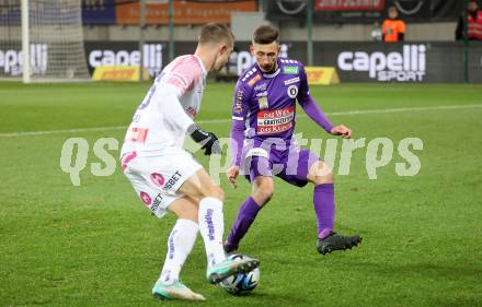 Fussball. Bundesliga. SK Austria Klagenfurt gegen Austria Wien.  Till Schumacher   (Austria Klagenfurt),  Reinhold Ranftl    (Wien). Klagenfurt, 9.12.2023.
Foto: Kuess
---
pressefotos, pressefotografie, kuess, qs, qspictures, sport, bild, bilder, bilddatenbank