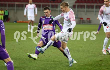 Fussball. Bundesliga. SK Austria Klagenfurt gegen Austria Wien.  Andrew cIrving   (Austria Klagenfurt),    Matthias Braunoeder  (Wien). Klagenfurt, 9.12.2023.
Foto: Kuess
---
pressefotos, pressefotografie, kuess, qs, qspictures, sport, bild, bilder, bilddatenbank